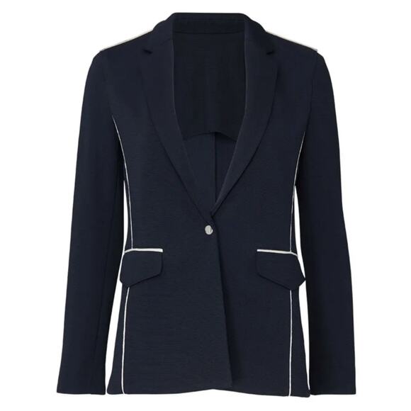 Rag & Bone Sandrine Navy Blue Knit White Piped Sporty Slim Blazer 8 $550 - Picture 3 of 10